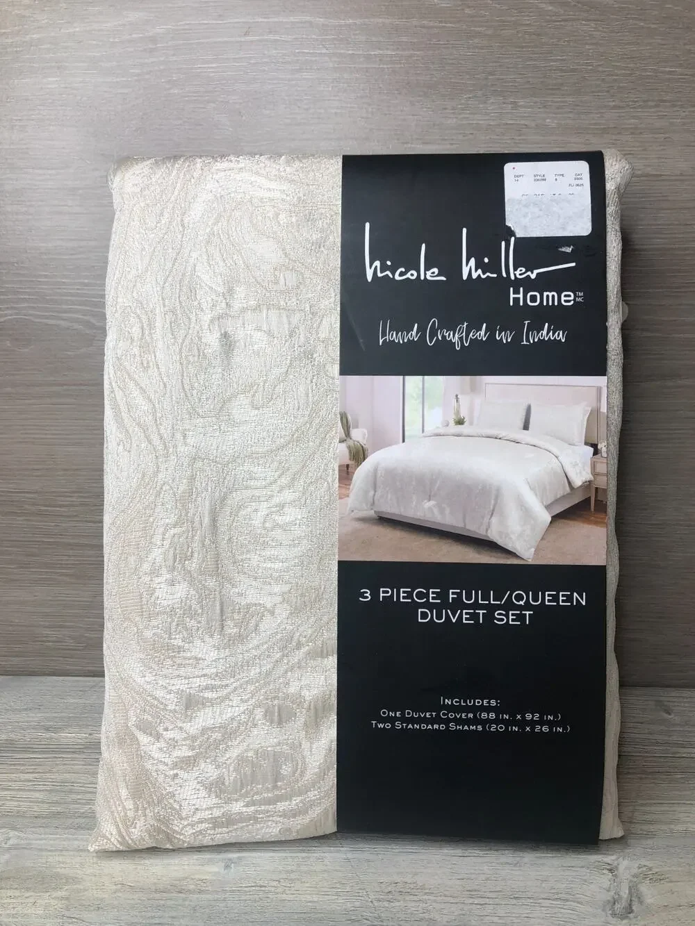 Nicole Miller Home 3 Piece Full Queen Duvet Set Beige Cream Two Tone Cover Shams